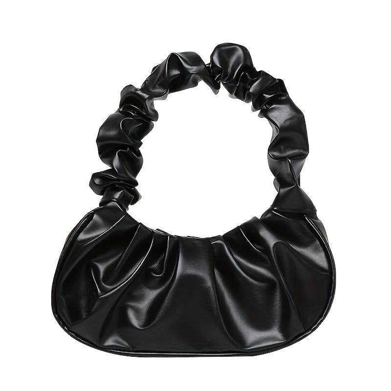 Chic Women's Pleated Shoulder Bag - Cloud-Inspired, Zip Closure, Solid Color White Fashion Handbag for Everyday Use
