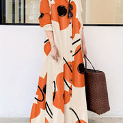 Elegant Floral Print Button-Up Long Dress - Casual Long Sleeve, Loose Fit with Lapel Collar for Women, Elegant Style, Four Seasons