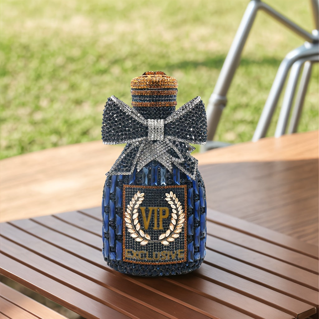 Elegant Rhinestone Champagne Bottle Clutch - Sparkling Evening Purse with Detachable Strap, Magnetic Closure for Women - Available in Lavender, Pink, Green, Navy, Golden, Silvery