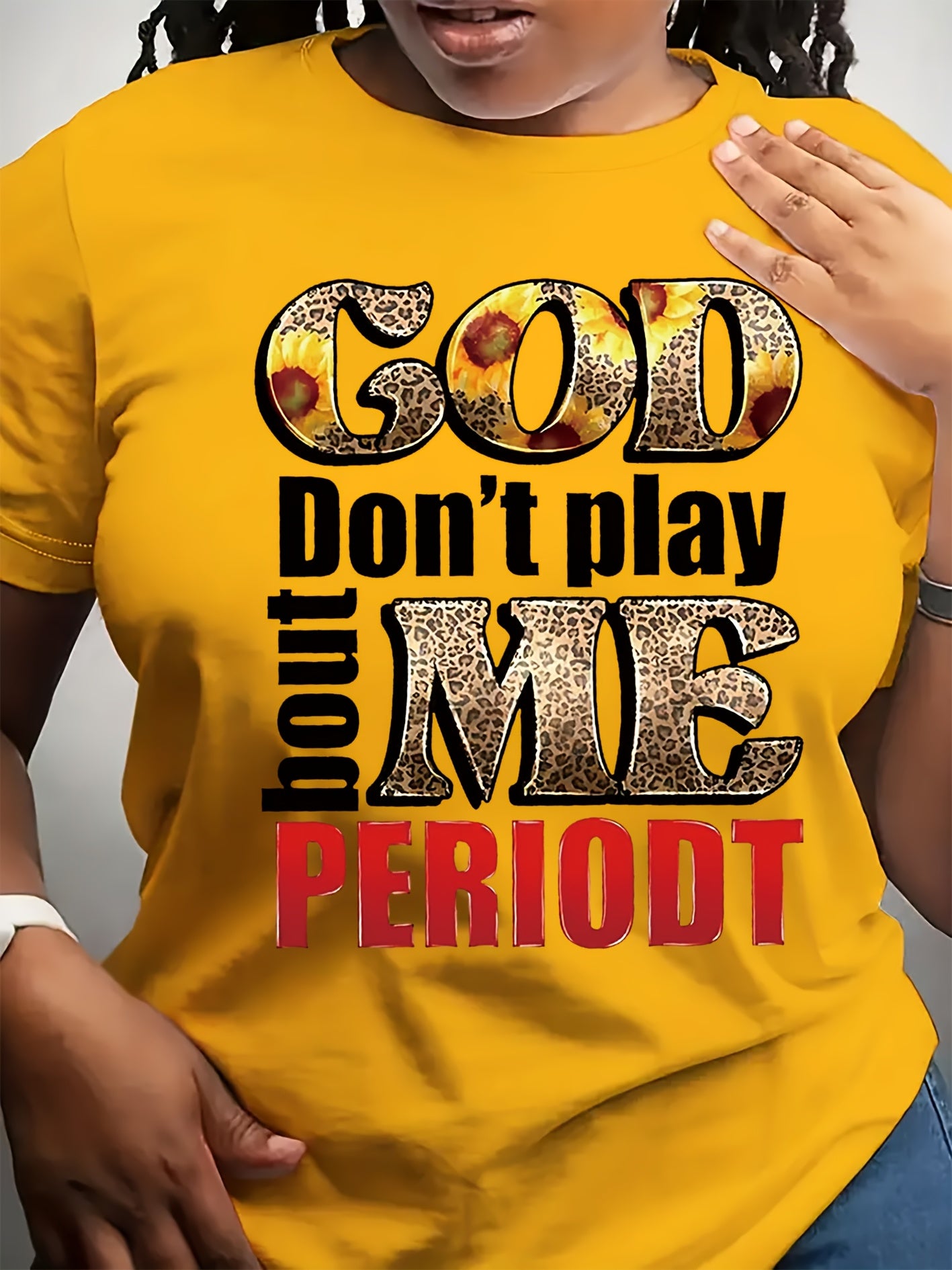 Women's "God Doesn't Play with Me" Graphic T-Shirt - Yellow Casual Round Neck Short Sleeve Polyester Top, All-Season Comfort Knit Fabric, Machine Washable
