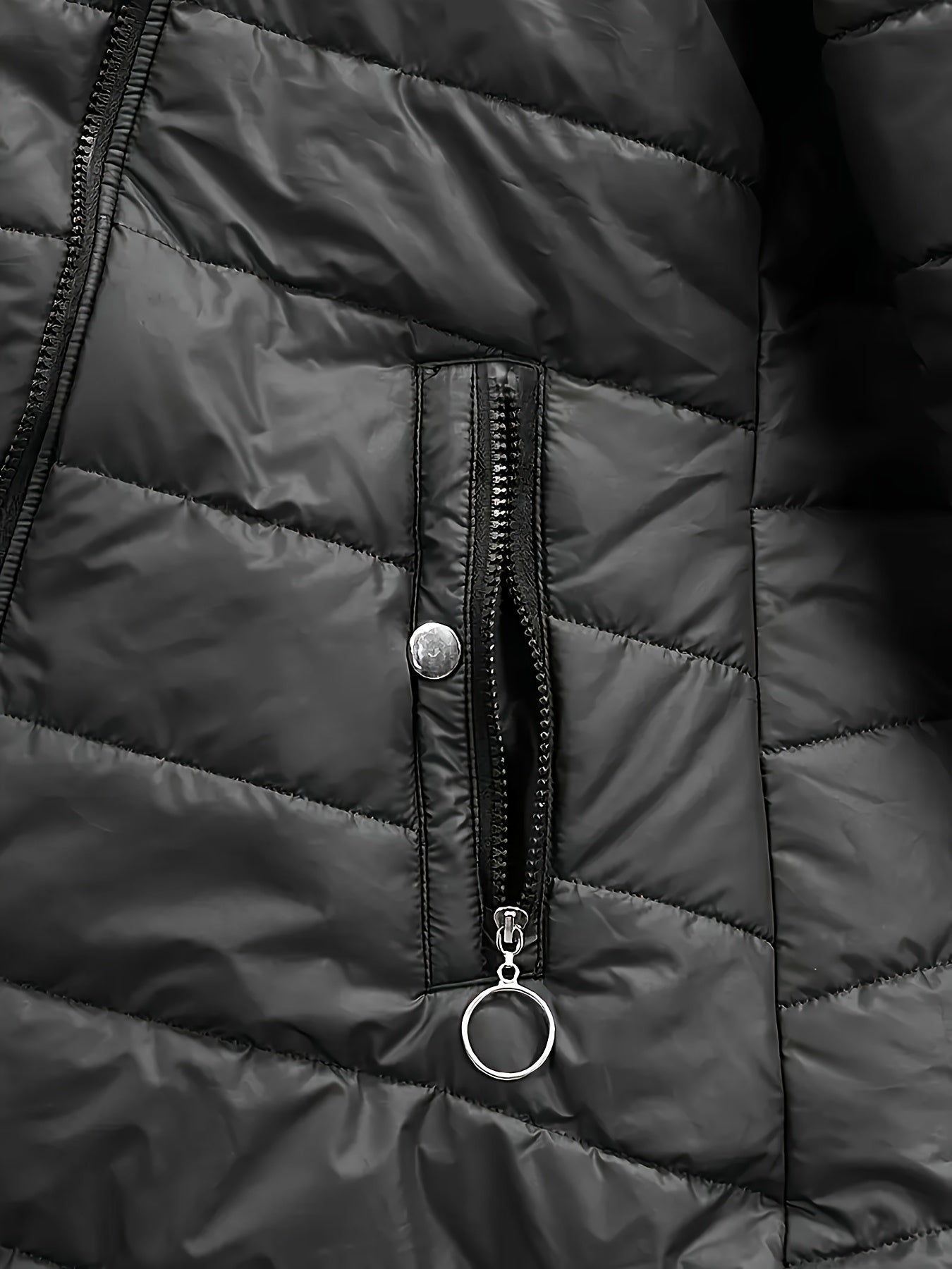 Women's Winter Fleece-Lined Hooded Coat - Mid-Length Loose Fit Parka with Fur-Lined Hood, Front Zipper & Pockets, Black Casual Outerwear, Big Fluffy Hooded Winter Coats, Furlined Warmth