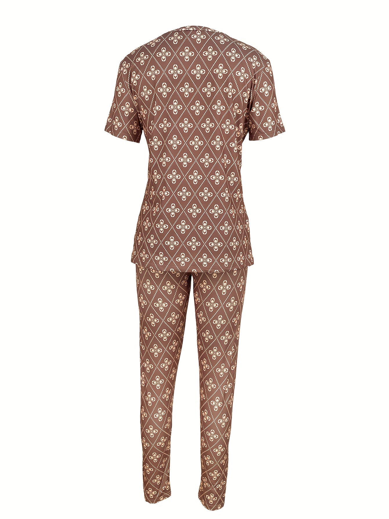 Flower Rhombus Plaid French Paris City Famous Print Casual Black Style Round Neck Fit Short Sleeve T-shirt Shirt Flower Rhombus Plaid Print Tight Pants Home and Outing Jogging Suit
