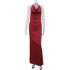 Low-cut Fashion-forward Sexy Wine-red Backless Dress