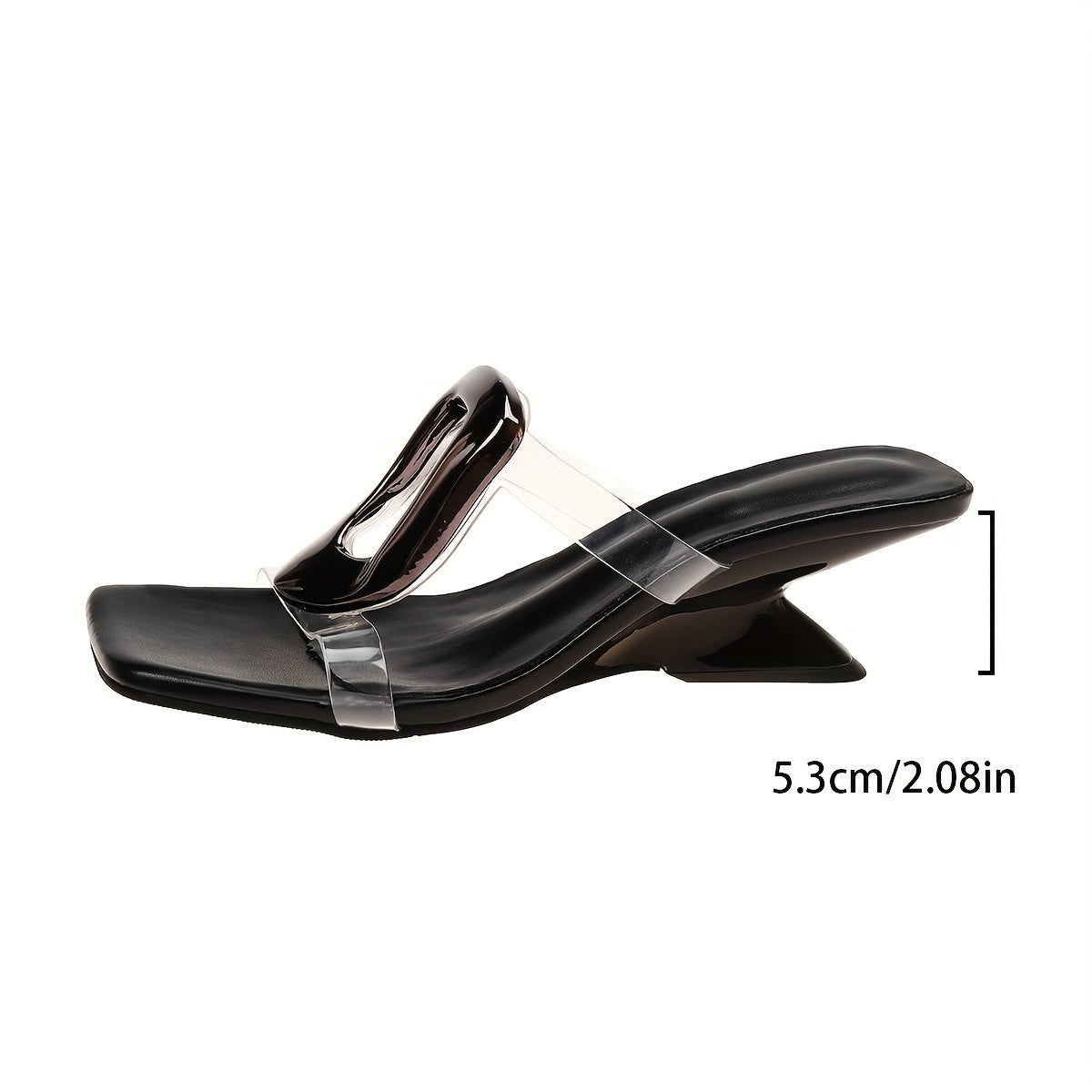 1 Pair Women's Stylish Open-Toe High Heel Sandals with Golden Buckle Strap, Mid-Heel Summer Slip-Ons in PU Cover, Comfortable Rubber Sole for Casual or Formal Occasions, Chunky Heel Sandals