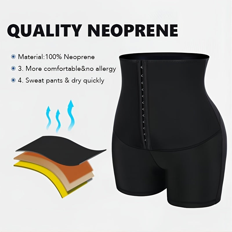 Button Up Sauna Sports Shorts For Women, High Waist Slim Fit Shorts, Compression Heat Exercise Shaping Thigh Three Quarter Pants