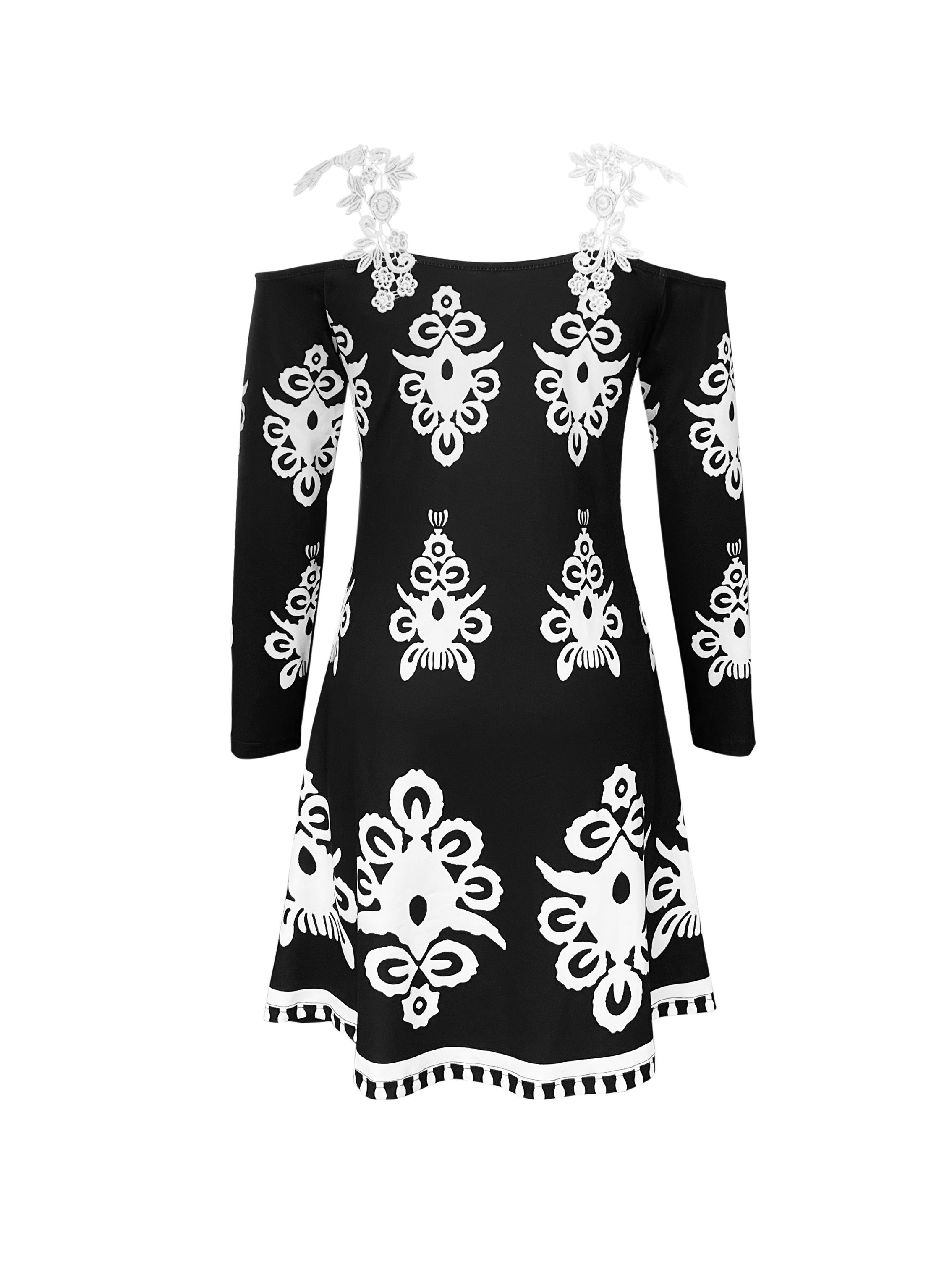 Elegant Off-Shoulder Printed A-Line Dress - Dacron and Spandex Blend, Polyester 95%, Elastane 5%, Knit Fabric - For All Seasons - For Women - Perfect for Parties, Weddings & Casual Occasions - Great Gift for Her