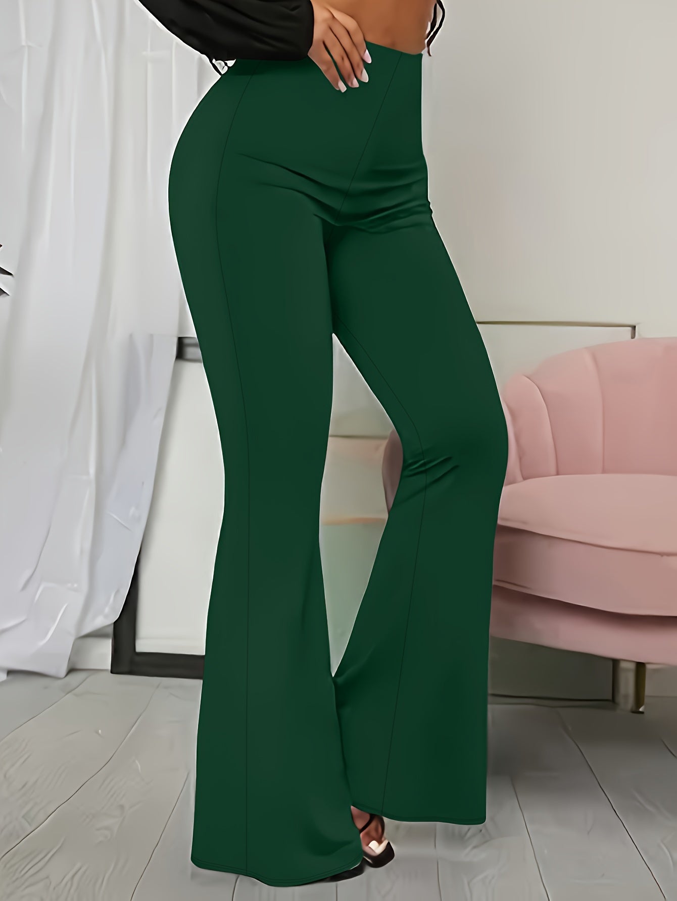 Solid Color Flare Leg Pants, Casual Versatile High Waist Pants For Spring & Summer, Women's Clothing