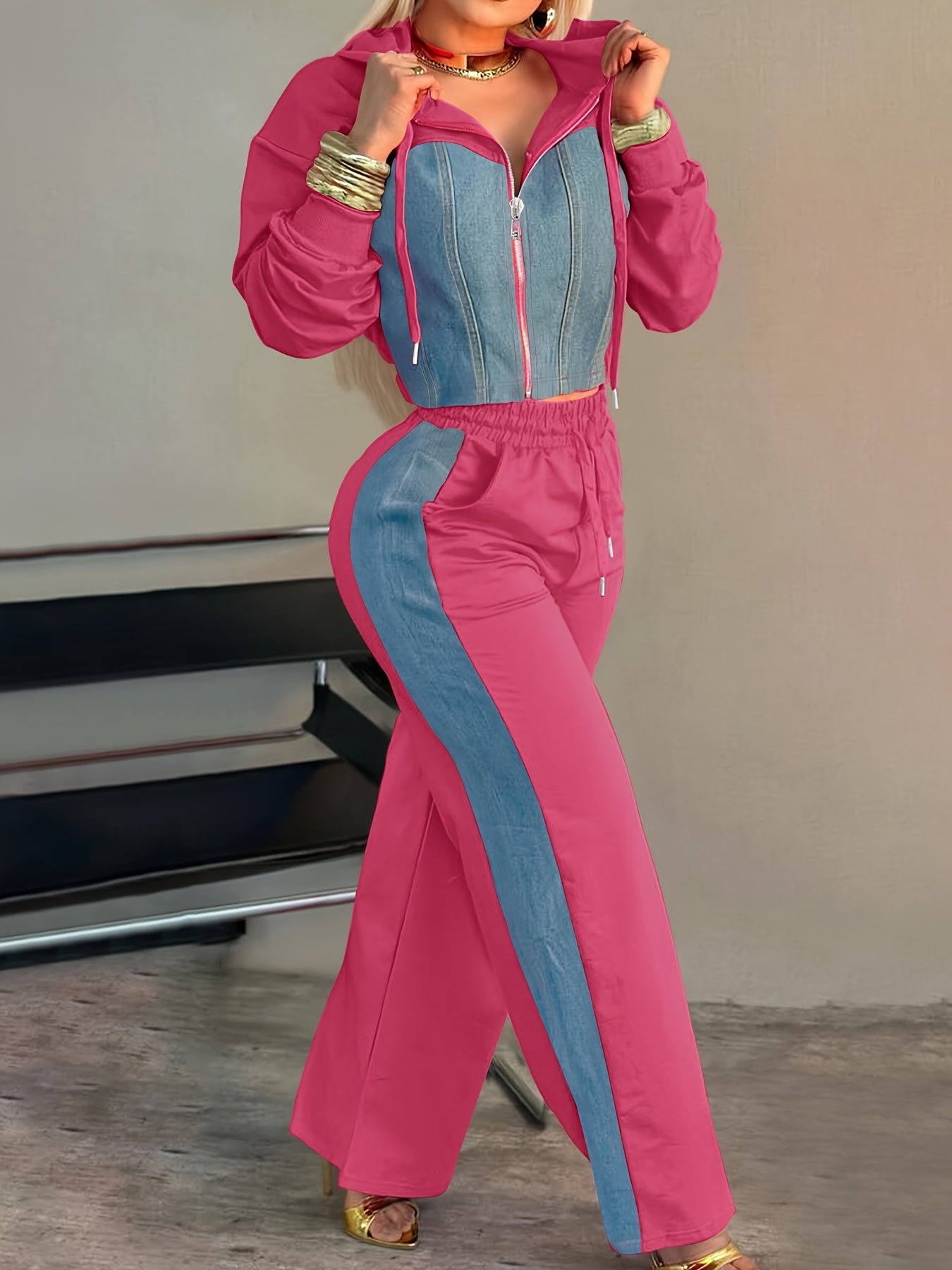 9010 Directional Vacation Leisure Outing Holiday Gathering Patchwork Women'S Suit Women'S Pants Set