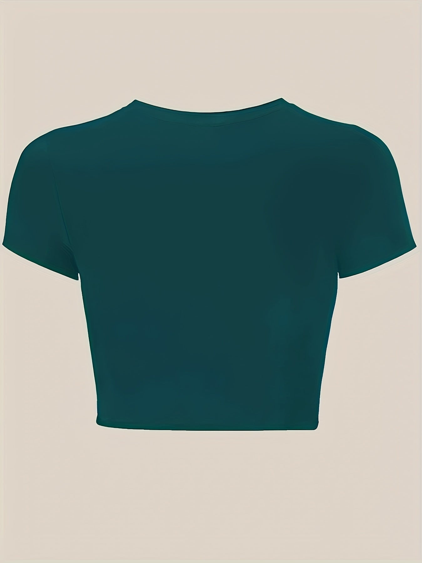 Women'S Slim-Fit Stretch Short Sleeve Crop Top - Solid Color Black, Casual Round Neck T-Shirt, Machine Washable, Perfect for Spring, Summer & Fal
