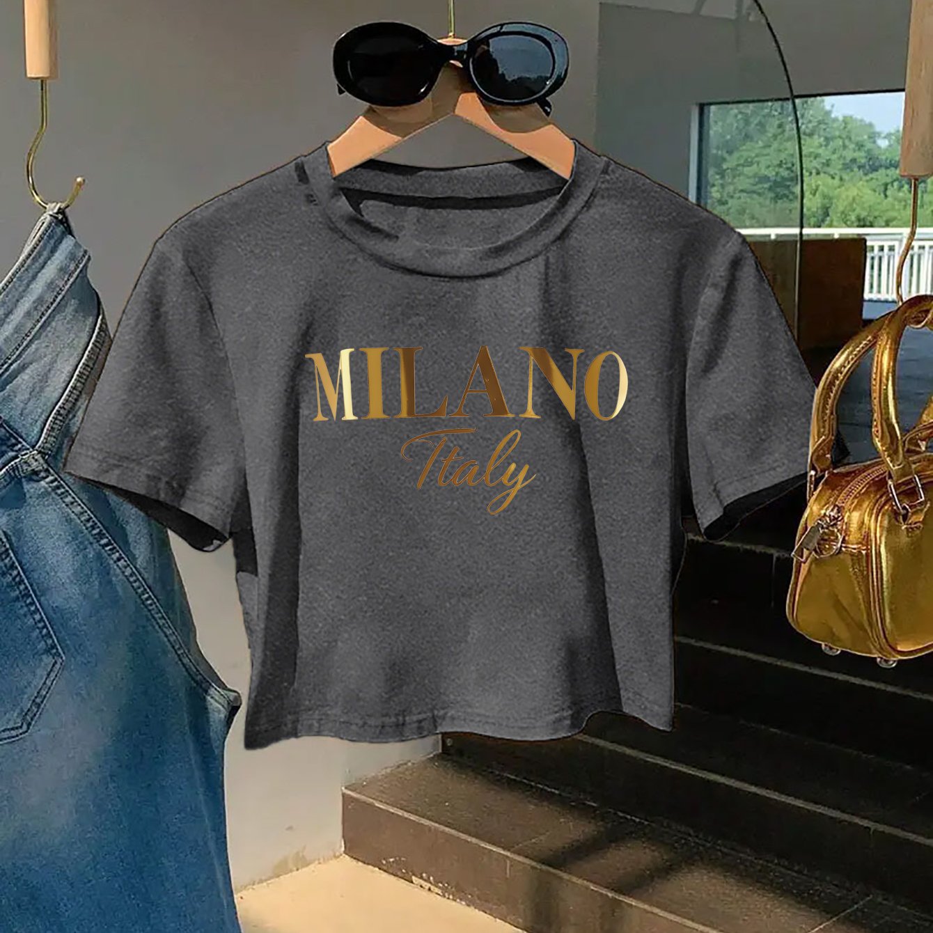 Milano Italy Graphic Tee for Women - Y2K Style, Soft & Comfortable Short Sleeve T-Shirt, Fashionable Letter Print Design, Perfect for Spring/Summer, Casual Wear Tee | Y2K Fashion | Soft Texture Tee