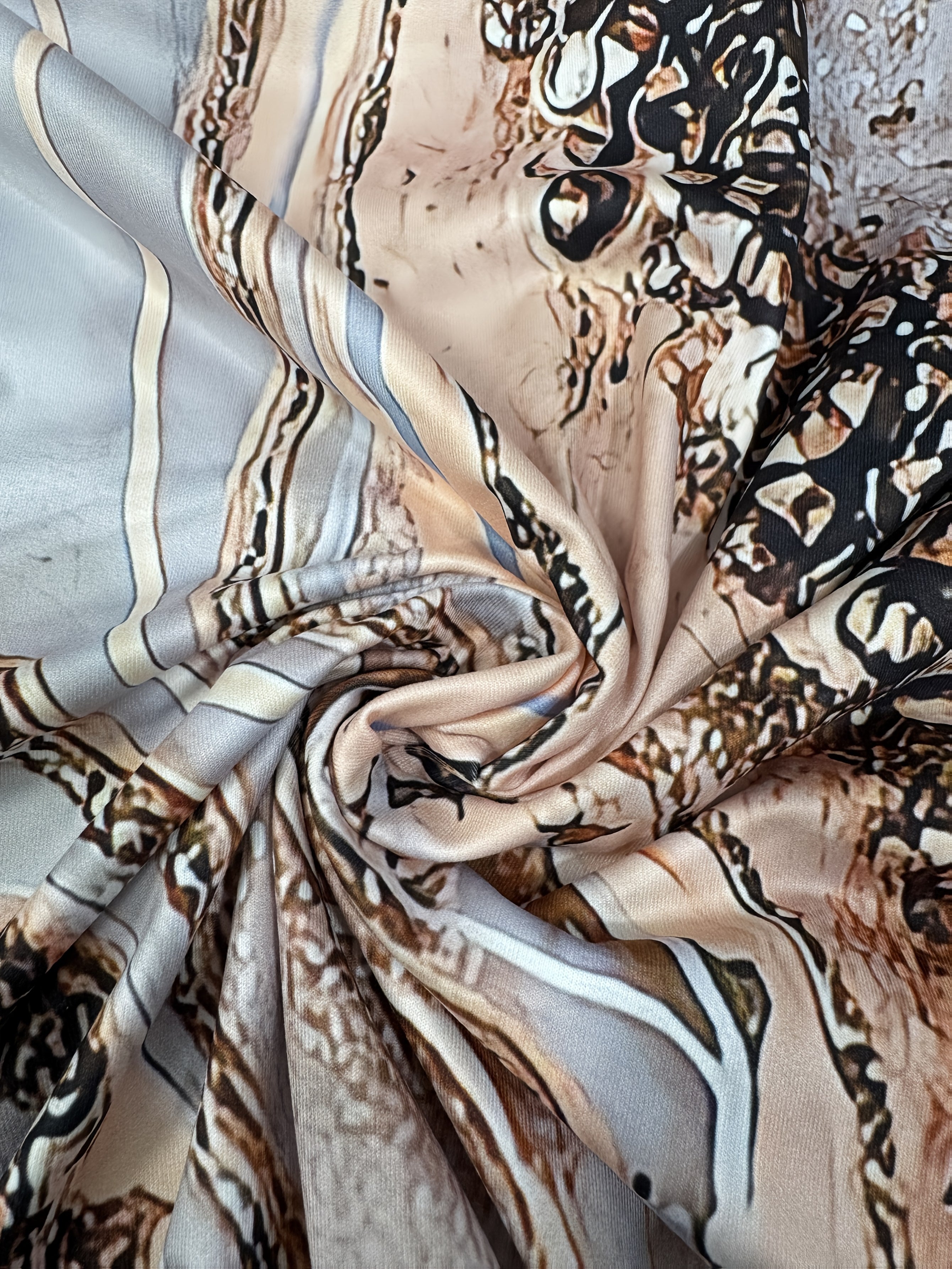 Women's Elegant Marble Print 3D Cami Maxi Dress - Sleeveless, Crew Neck, Flowing Design in White, Golden & Brown, Perfect for Casual Outings & Vacations, Chic Dress