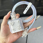 5-Piece Set 3D Cartoon Crystal Butterfly Design Charger Protector Cover Suitable for Apple 18W/20W Adapter, TPU Cable Protector Sleeve with Phone Cable Spiral Protection Accessories