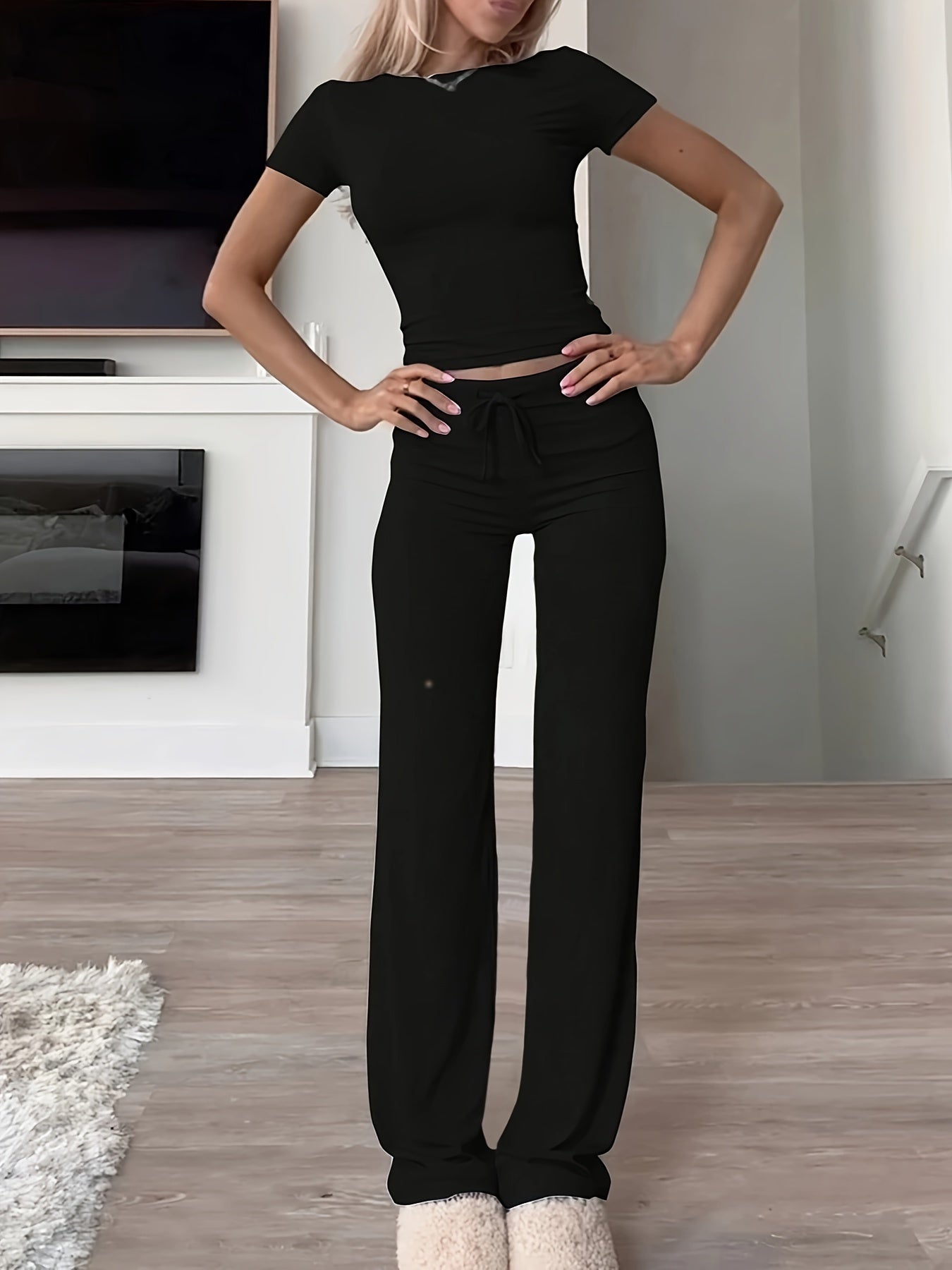 [Modal Ribbed Drawstring Loungewear Set] Kardashian Same-Style - Women's Modal Ribbed Drawstring Loungewear Set