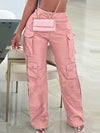 Women's High-Waisted Cargo Pants with Multiple Pockets - Casual Streetwear Trousers, All-Season Machine Washable Solid Color for Urban Fashion & Casual Attire