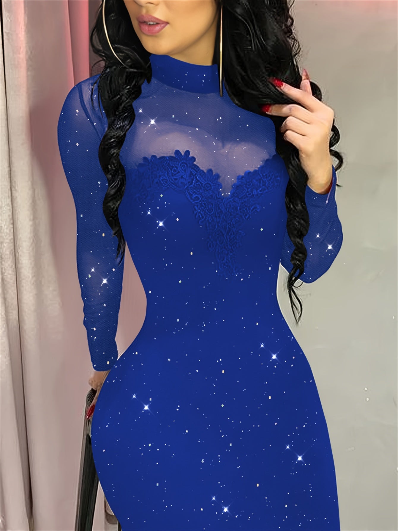 Powdered Mesh Spliced Sexy Body-Hugging Skirt