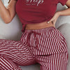 Women's Plus Casual Lounge Set - Plus Size Eyelash & Letter Print Short Sleeve Top & Striped Joggers Pajama 2 Piece Set - Soft & Comfortable Fabric - For Women Seeking Cozy & Stylish Loungewear - Perfect Gift for Relaxation