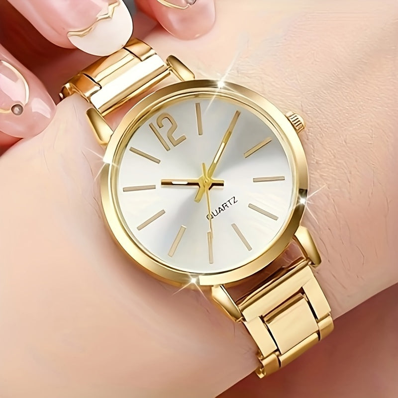 2pcs Set Ladies' Fashion Simple Alloy Quartz Watch With - Stylish Timepiece For Women - Perfect Accessory For Daily Wear