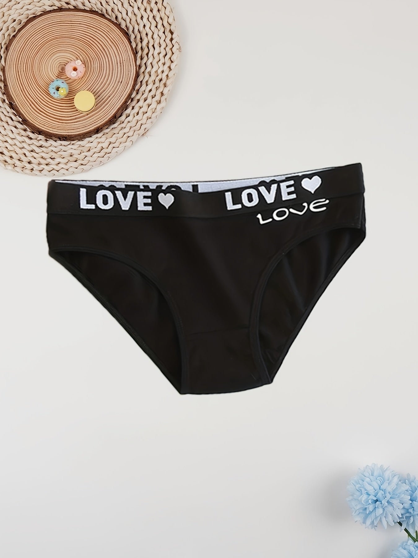 10-Pack Elegant Cotton Seamless Underwear for Women, Comfortable Knit Fabric, Solid Color with Heart & Letter Print Design