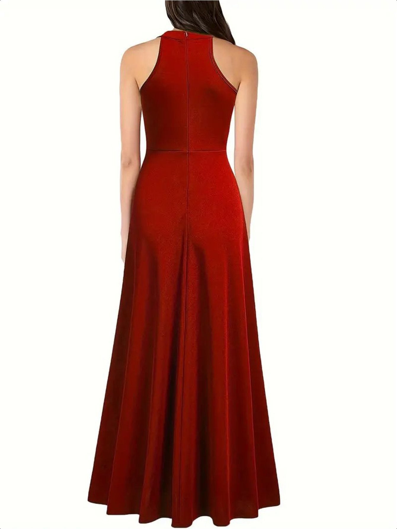 Long formal dress, slit thigh high waist long dress, elegant sleeveless round neck dress, suitable for parties and banquets
