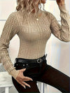 Geo Pattern Crew Neck Sweater – Elegant High-Stretch Long Sleeve Pullover for Women, Perfect for Fall & Winter