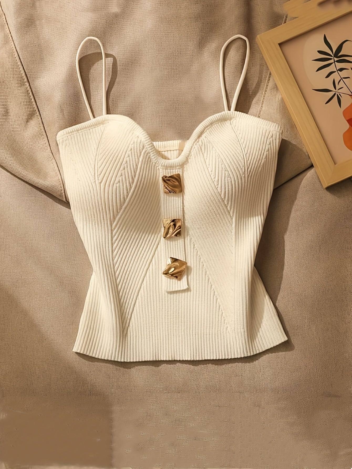 2pcs Women'S Strap Camisole Vests - Sleeveless Open Back Crop Tops for Layering, Black & White, Button-Up Design with Ribbed Detail, Casual Chic Style