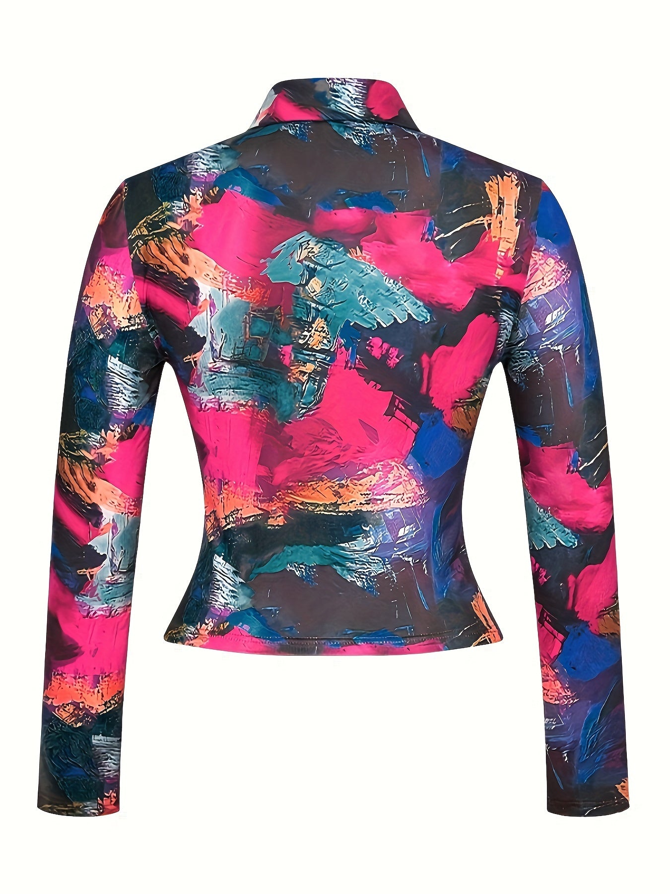 Women's Fashionable Plaid Long Sleeve Top with Deep V-Neck and Ruched Detail - Stretchy Polyester Blend, Casual Style, Machine Washable