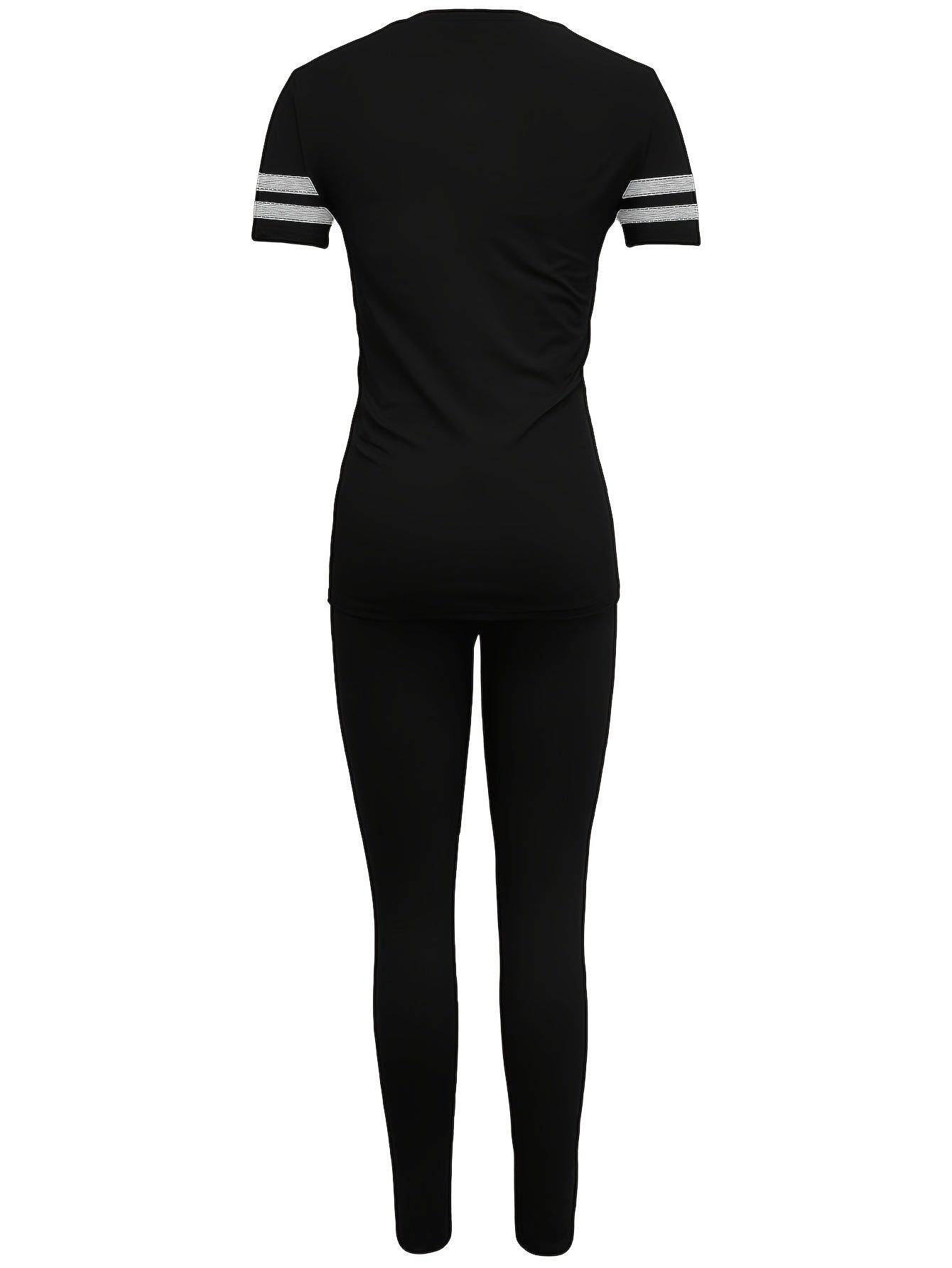 Women's Spring and Summer Round Neck Short Sleeve Top and Pants Set, Solid Color and Colorful Elastic Women's Set