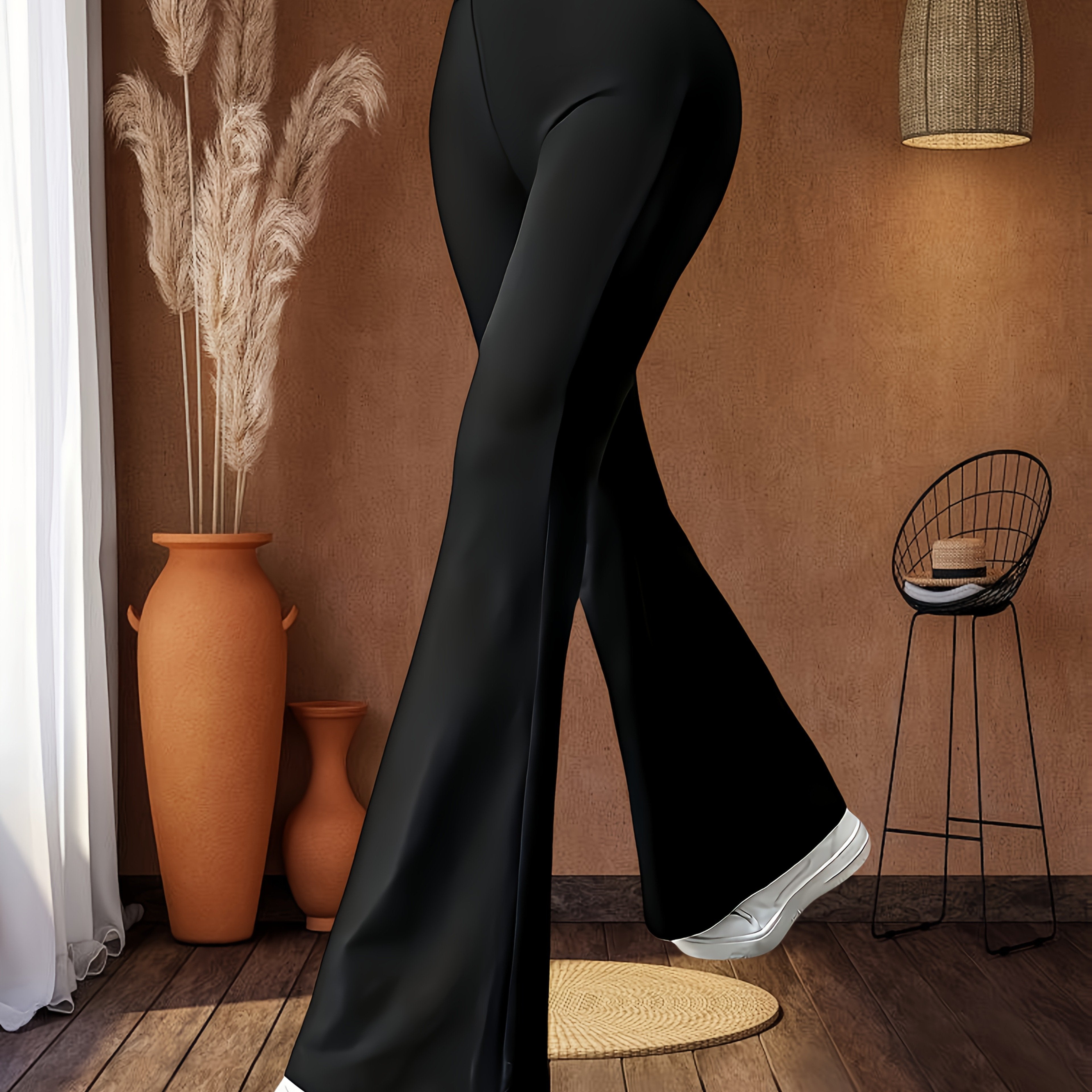 Women'S High-Waisted Flare Yoga Pants - Slimming Bell Bottoms for Tall, Butt-Lifting Design, Casual & Sporty Look, Black, Versatile Clothing | Sporty Look | Medium Stretch Fabric