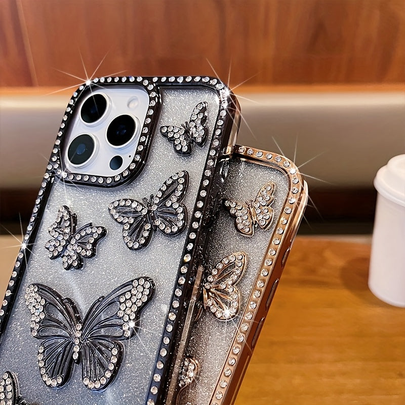 Luxury Cute Girls Phone Case for iPhone 16 Pro Max, Butterfly with Light Rhinestone Case Women for iPhone 15 Pro Max, Aesthetic Bling Glitter Gradient Case for iPhone 14 Pro Max, Shockproof Cover for iPhone 11, 12 Pro Max, 13