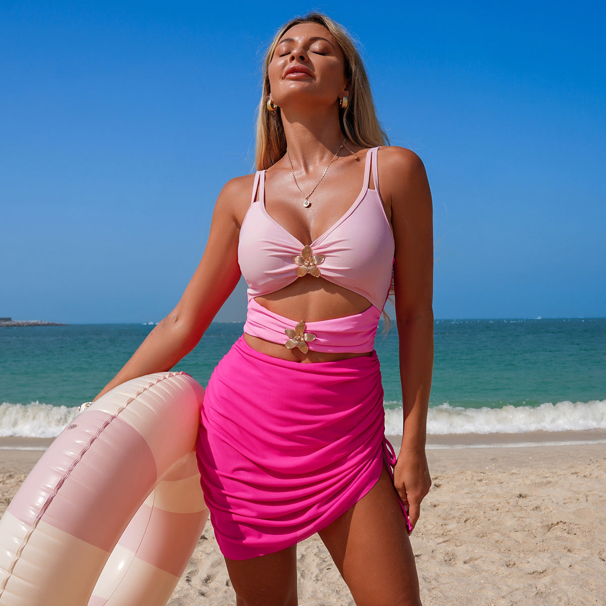 Color-Block Mesh One-Piece Swimsuit For Women