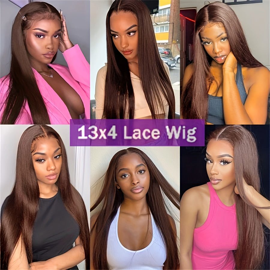 30-40 Inch Long Straight 13x4 Lace Front Wig for Black Women - Brazilian Remy Human Hair, Pre-Plucked Natural Hairline, Glueless HD Lace, Bone Straight, Full Coverage, Elegant Style