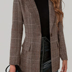 Plaid Pattern Single Button Blazer - Stylish Lapel Collar Long Sleeve - For Spring & Fall - Women's Clothing - Perfect for Office & Casual Wear - Ideal Gift for Fashionable Women