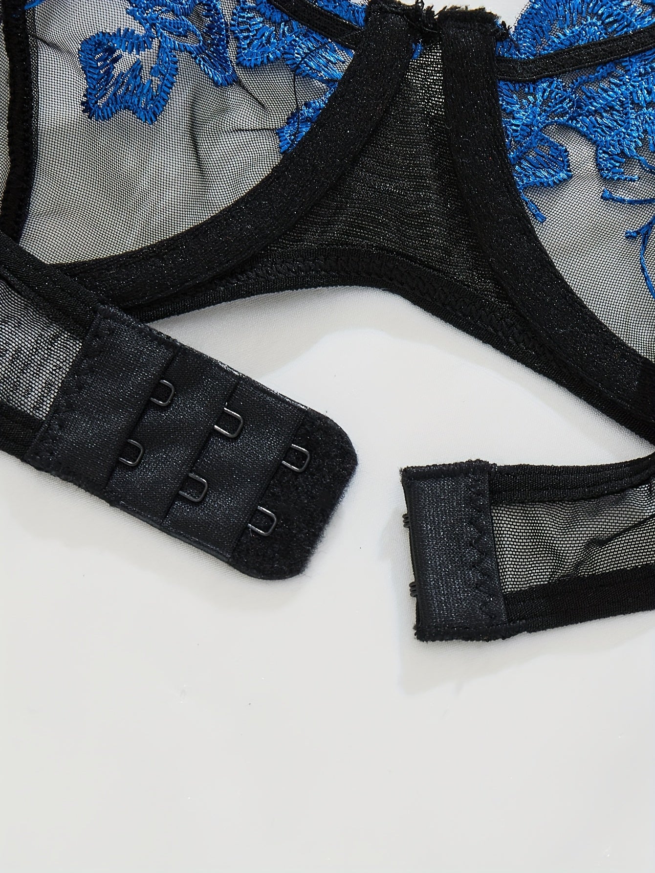 3pcs Floral Embroidery Sexy Lingerie Set, Single-Layer Mesh Underwire Bra and Thong, Black, Burgundy, and Purple Combo with Sheer Push-Up Bra and Panties