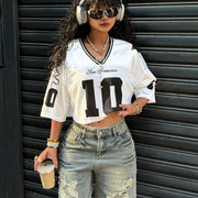 Y2K Women's Cropped Short Sleeve T-Shirt - 10 Graphic Print & 10 Lettering Design, Mid-Stretch Polyester Blend, Machine Washable, All-Season Casual Streetwear Top, Cute T Shirts