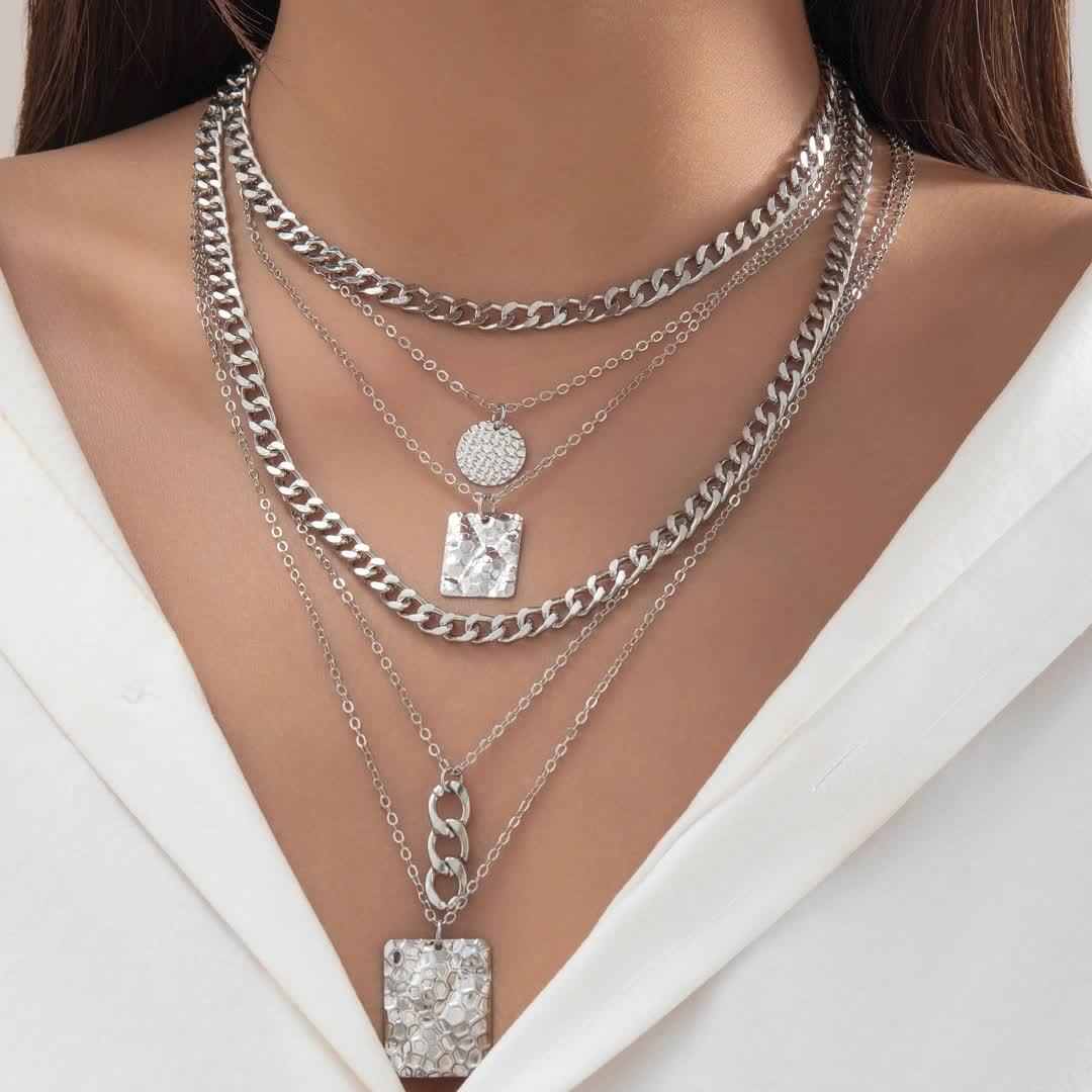 Stylish Minimalist 6pcs Snake Pattern Pendant Cuban Chain Necklace Set for Women, Suitable for Casual Attire, Mother's Day Gift