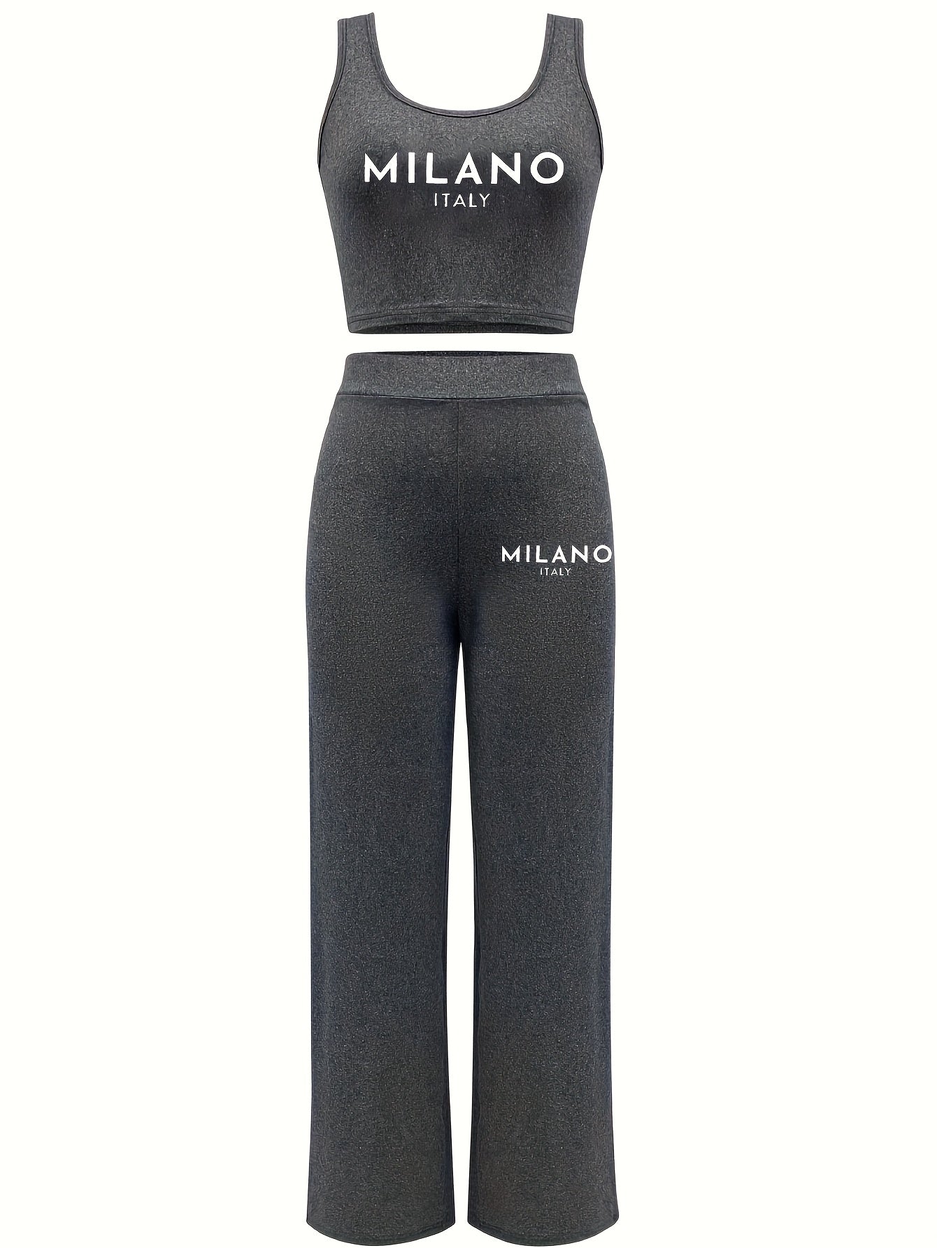 2pcs Halter Neck Crop Top & Drawstring Sweatpants Set, Women's Fashion Two Pieces Sports Set