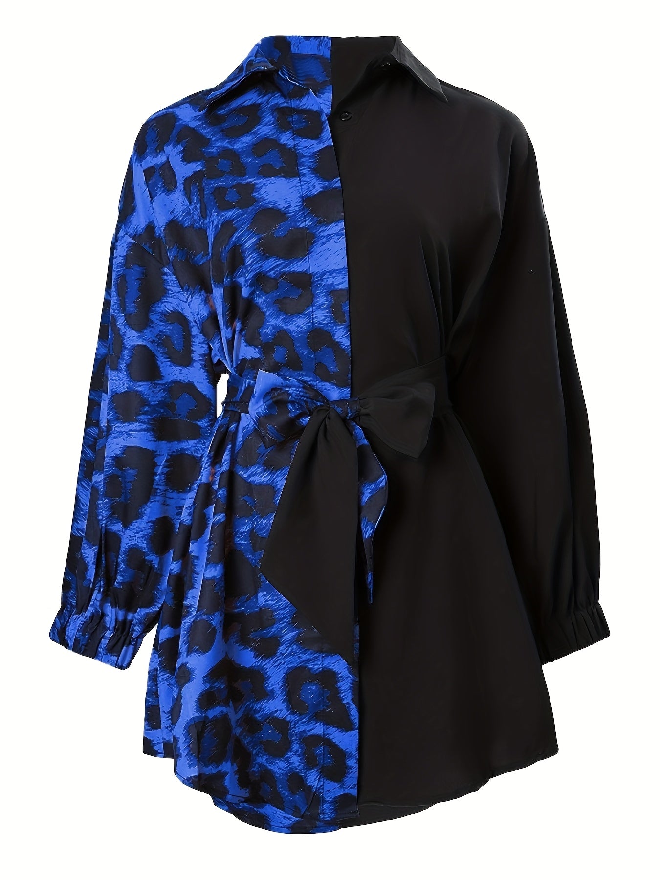 Women'S Leopard Print Wrap Dress with V-Neck and Button Details - Stylish Black and Brown Pattern, Perfect for All Seasons, Casual to Semi-Formal Attire, Casual Attire|Vneck Dress|Wrap Dress