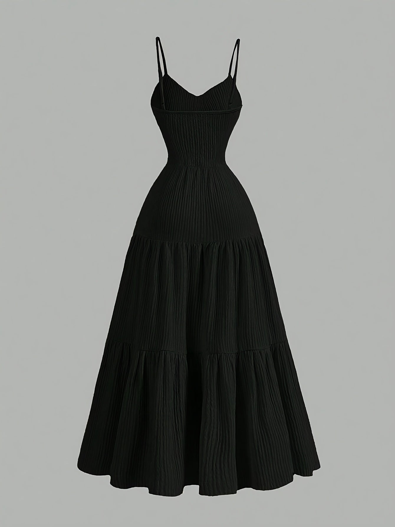 Elegant Apricot Sleeveless V-Neck Midi Dress with Ruffled Waist & Layered Tiered Skirt - Polyester, Machine Washable, All-Season Women’s Fashion