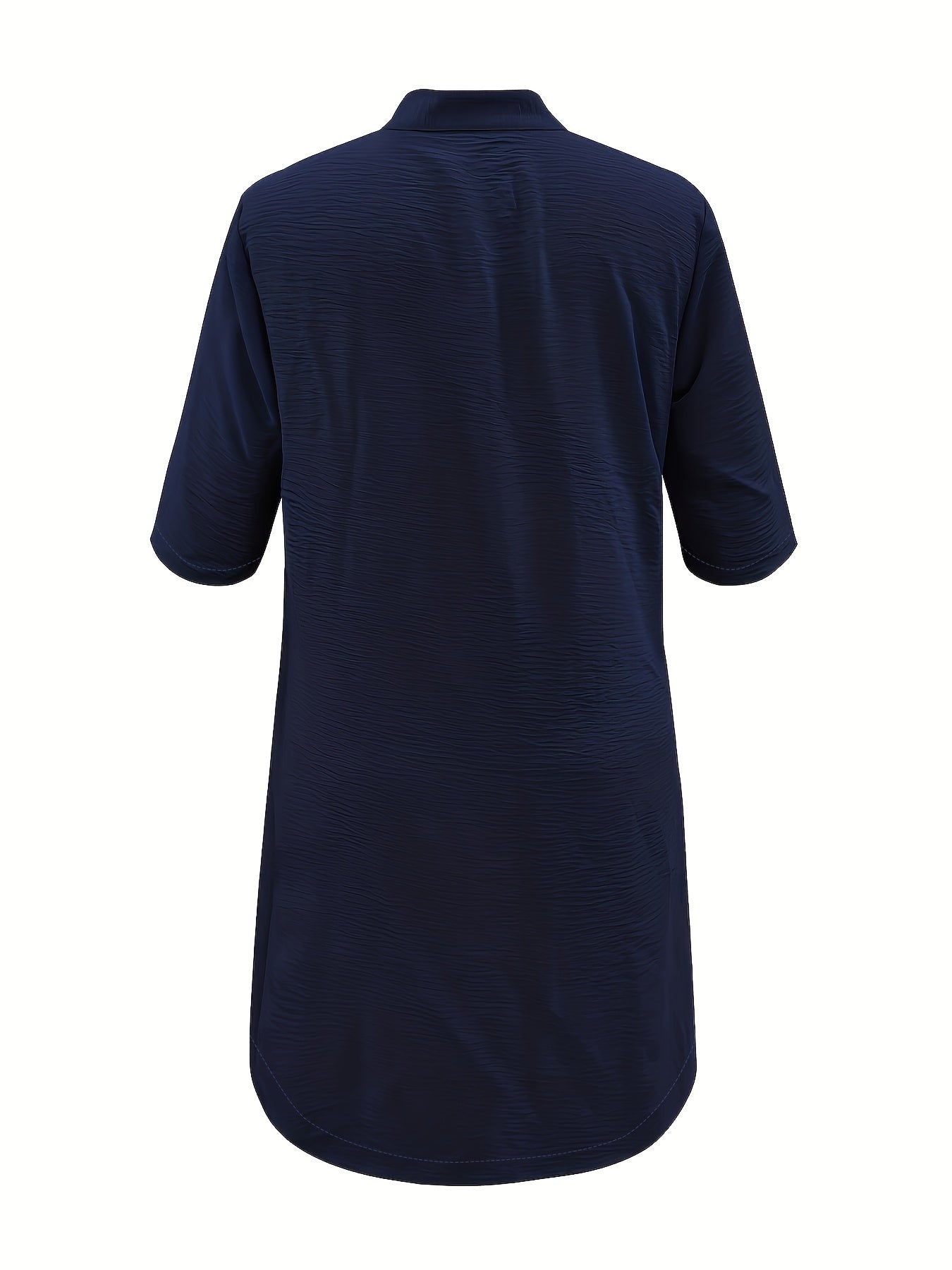 Women's Navy Blue Casual Shirt Dress - Single-Breasted Collar, Half Sleeve, Straight Cut, Machine Washable, Spring/Fall Fashion