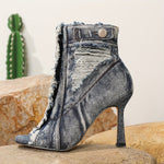 [Elegant High Heels] Elegant Women's Blue High Heels - Four Seasons New Fashionable Retro Square Head Exposed Toe Western Style Thin Ankle High Heels
