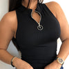 Zip Up Solid Tank Top, Casual Ribbed Sleeveless Tank Top For Summer, Women's Clothing