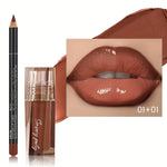 Pudaier Hydrating Lip Gloss & Lip Liner Set - 3D Precision Lip Definition, Dewy Finish for Every Occasion, Long-Lasting Matte Lipstick in Brown, Perfect for All Makeup Styles, Adult Skincare, Everyday Lip Care | Matte Lipstic