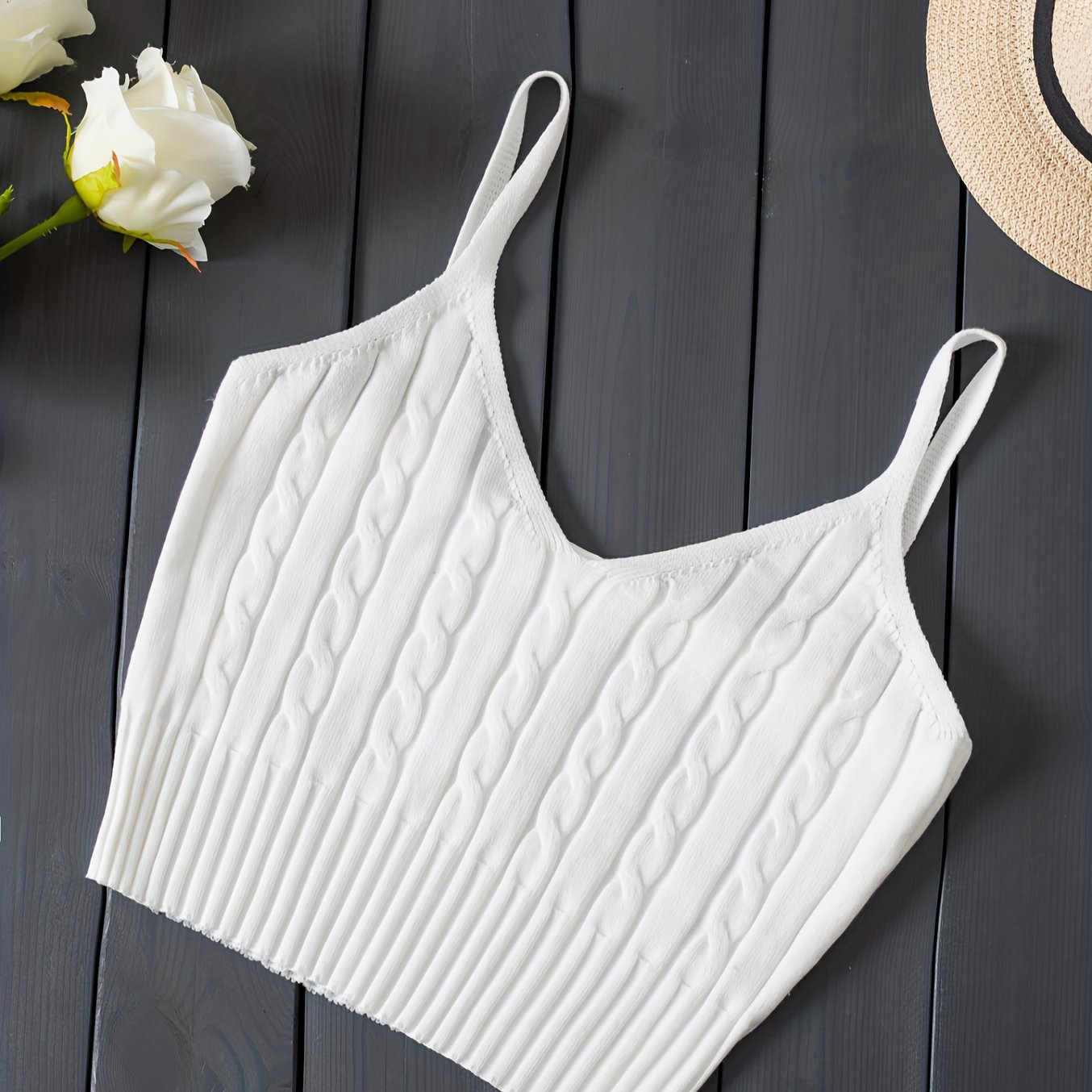 Romantic Valentines Day Soft Knit Cami Crop Top - Flirty Sleeveless Style for Spring & Summer - Comfortable Casual Wear, Womens Fashion Essential