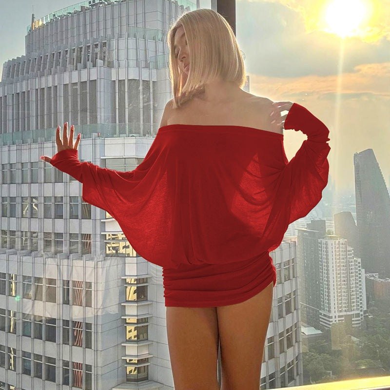 One Shoulder Slim Fit Hip Hugging Long Sleeved Short Dress