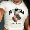 Women's Y2K "The Gangsta Power Money" Graphic Crop Top T-Shirt - White Round Neck Short Sleeve Tee with Bold Print, Perfect for Spring and Summer Fashion, Ladies T Shirts