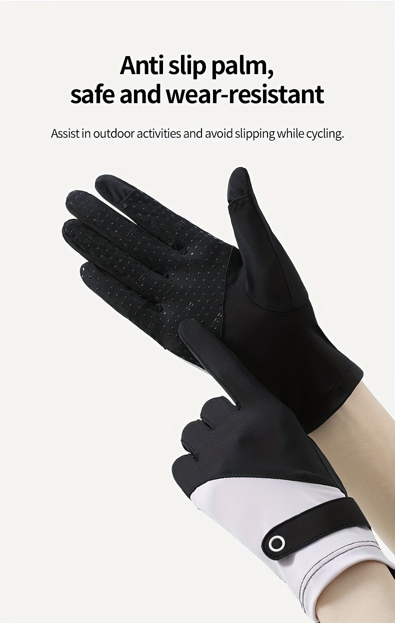 Ice Sliky Fiber Fabric Women's Breathable Thin Summer Outdoor Ice Feel Cycling Anti-Slip Fingerless Touchscreen Gloves