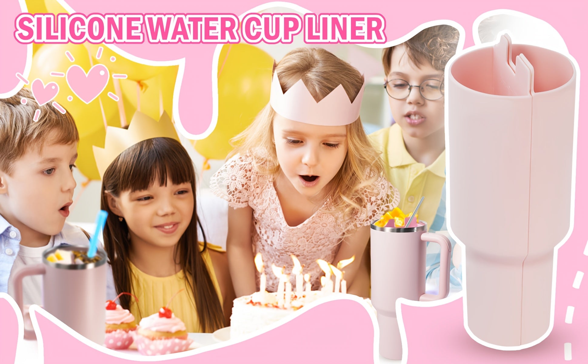 Cup 2-in-1 Drink Separator Silicone Liner, Compatible with Cup 40oz, Accessory, Reusable Liner for Party, Leisure, Outdoor, Office