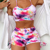 Tie Dye Drawstring High Waist 2 Piece Set Bikini, Criss Cross Spaghetti Strap Stretchy Swimsuits, Women's Swimwear & Clothing