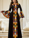 Women's Plus Size Ethnic Style Dress - Colorblock Tribal Print Bell Sleeve Round Neck Maxi Dress - For Women Size 14-24 - Suitable for Casual Wear, Parties & Festivals - Perfect Gift for Fashionable Women