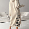 Cozy Letter Print Drawstring Hooded Sweatshirt Dress - Women's Casual Long Sleeve Loose Fit Clothing for Fall & Winter, Soft and Warm Fleece Lined Dress with Adjustable Drawstring Waist